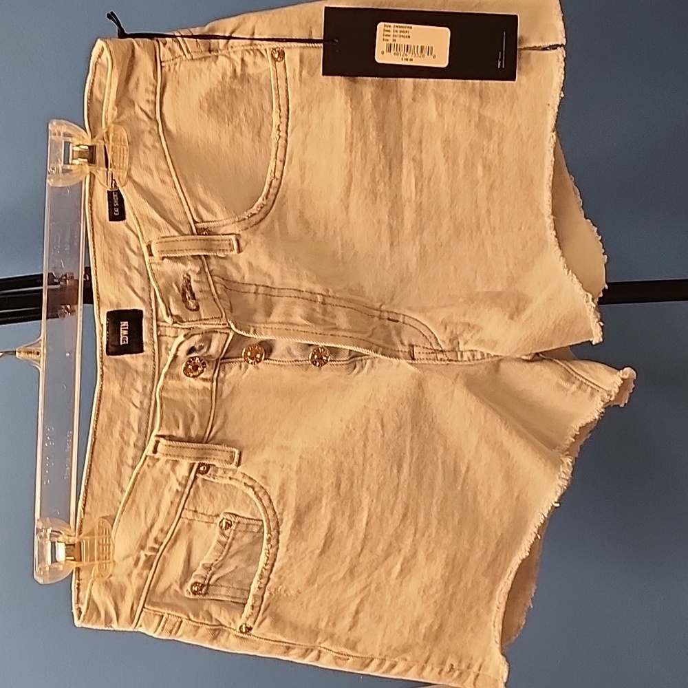 NWT Edwin Pale Blue High Rise Button Fly Cutoff Denim Shorts Raw Hem - Picture 2 of 6